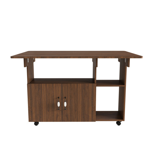 47-Inch Folding Dining Table with Storage Shelves and Wheels