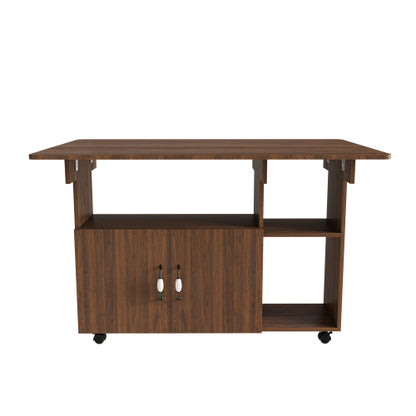 47-Inch Folding Dining Table with Storage Shelves and Wheels