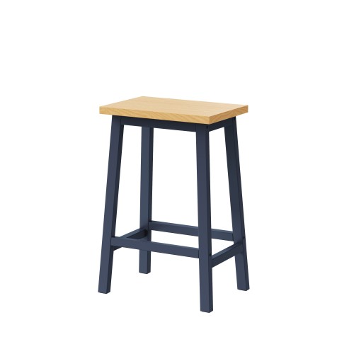 Set of 2 Navy Blue Solid Wood A-Frame Counter Bar Stools, 25.6 inch  Height, Footrest, 220lbs Capacity