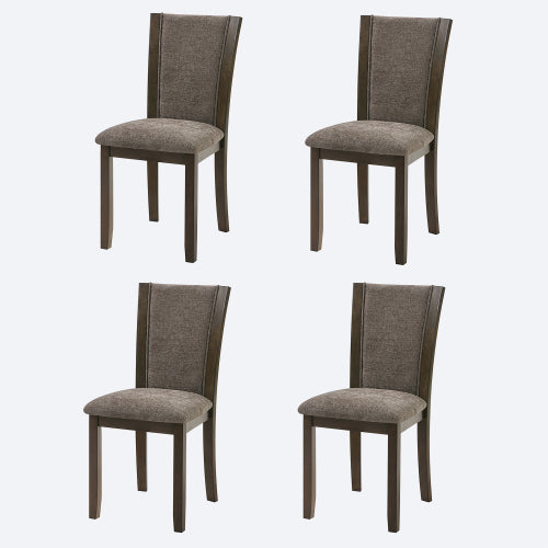 Set of 4 Dark Walnut Wooden Dining Chairs, Curved Padded Backrest, Chenille Fabric Seat Cushion,330lbs