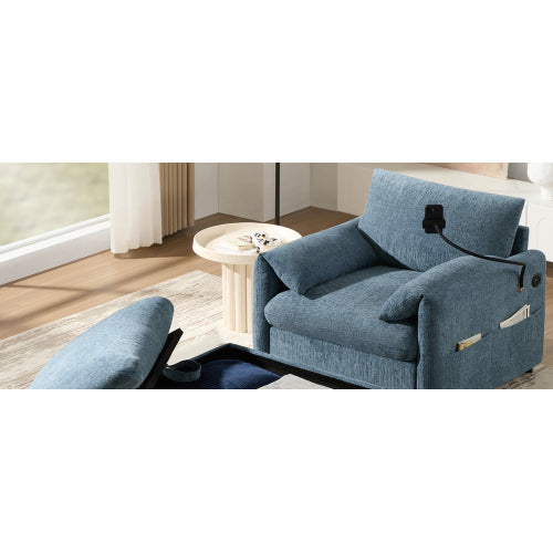 37 inch  Chenille Single Armchair, Storage Ottoman, USB-C Charger & Phone Holder
