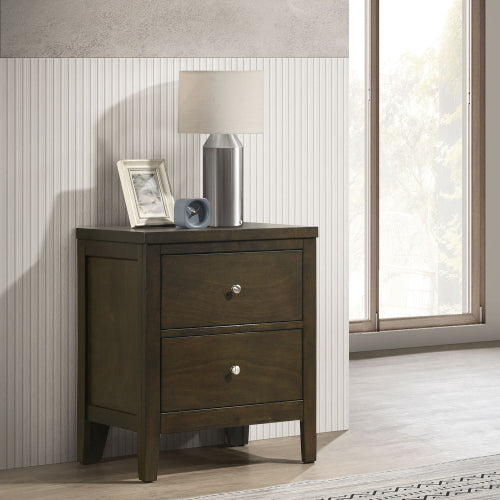 Dark Cocoa 2-Drawer Wood Nightstand with Nickel Hardware