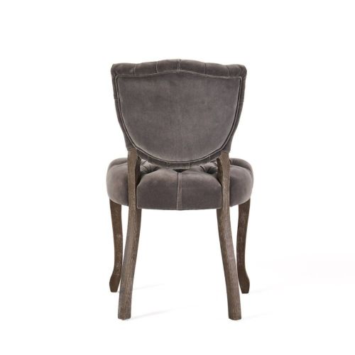 Tufted Velvet-Look Dining Chairs with Carved Wood Legs, Set of 2, Charcoal