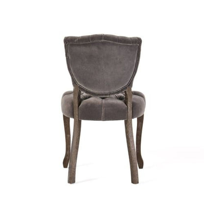 Tufted Velvet-Look Dining Chairs with Carved Wood Legs, Set of 2, Charcoal