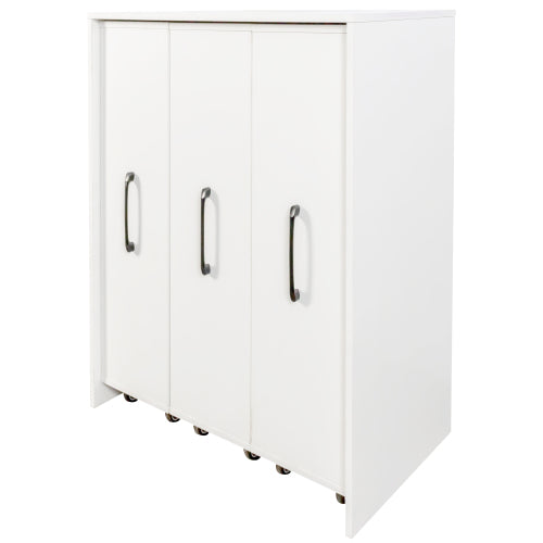 3-Tier Freestanding Pull-Out Door Mobile Bookcase Multi-Grid Storage Cabinet with Universal Wheels