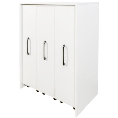 3-Tier Freestanding Pull-Out Door Mobile Bookcase Multi-Grid Storage Cabinet with Universal Wheels