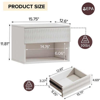 set of 2 nightstand with Stylish Wall-Mounted Cabinet - Dustproof Drawer + Open Area, 3-Stage Rails, Carved Design, Anti-Wobble, DIY-Matchable, Multi-Scene