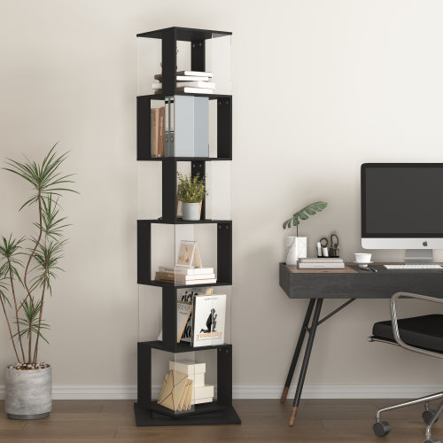 6-Tier Black 360¡ã Rotating Bookshelf Particleboard Acrylic Anti-Tall Base Household Multi-Layer Storage Display Shelf