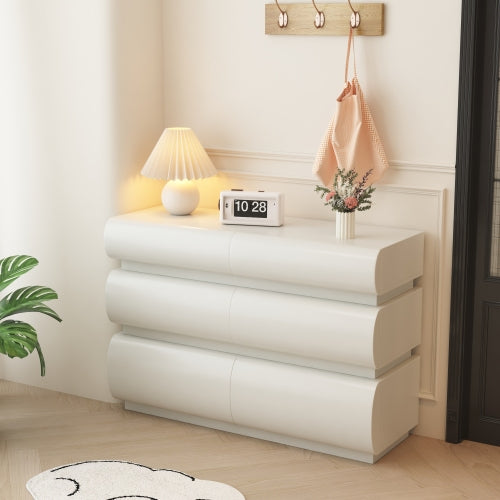 6 Drawer Dresser for Bedroom, White Dresser No Handle, Modern 6 Chest of Drawers with Wide Storage