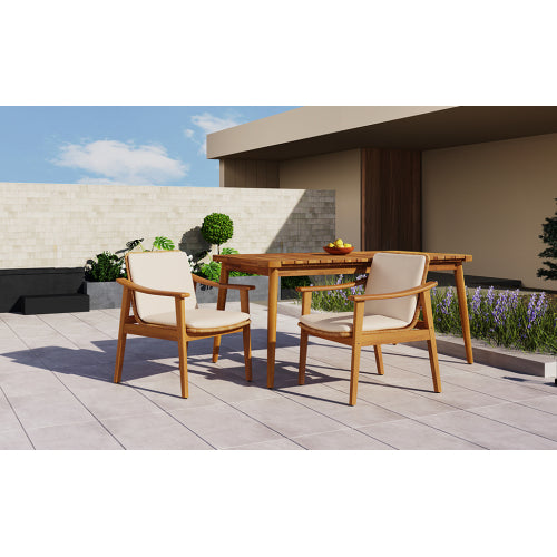 Outdoor Dining Chairs Set of 2, Teak Color Acacia Wood Frame, Brown PE Wicker, Beige Waterproof Cushion, Ideal for Patios, Gardens