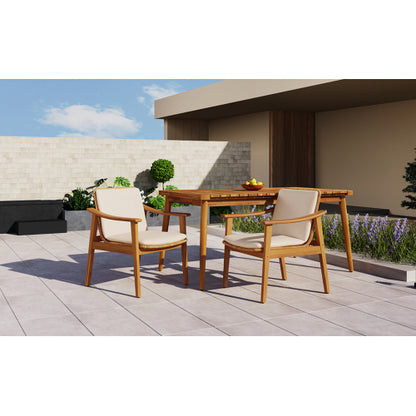 Outdoor Dining Chairs Set of 2, Teak Color Acacia Wood Frame, Brown PE Wicker, Beige Waterproof Cushion, Ideal for Patios, Gardens