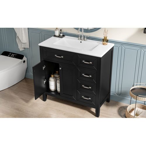 36" Bathroom Vanity with Sink Combo, Black Bathroom Cabinet with Drawers, Solid Frame and MDF Board (Old Sku:JL000007AAB)