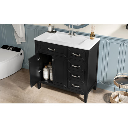 36" Bathroom Vanity with Sink Combo, Black Bathroom Cabinet with Drawers, Solid Frame and MDF Board (Old Sku:JL000007AAB)