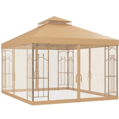 Outdoor Double Roof Outdoor Gazebo Canopy Shelter with Netting,Patio Gazebo with Corner Frame Shelves