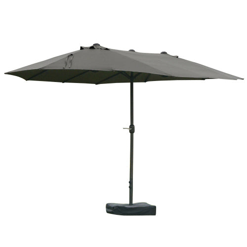 Patio Umbrella 15' Steel Rectangular Outdoor Double Sided Market with base, Sun Protection & Easy Crank for Deck Pool Patio, Dark Gray