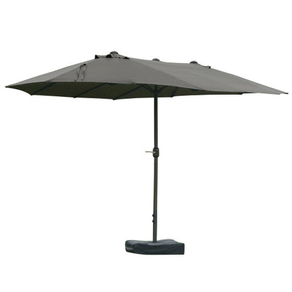 Patio Umbrella 15' Steel Rectangular Outdoor Double Sided Market with base, Sun Protection & Easy Crank for Deck Pool Patio, Dark Gray