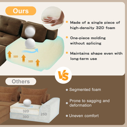 82 inch  Brown Corduroy L-Shape Modular Sectional Sofa, No Assembly Required