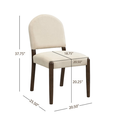 Armless Upholstered Rubberwood Dining Chairs, Set of 2, Beige/Walnut