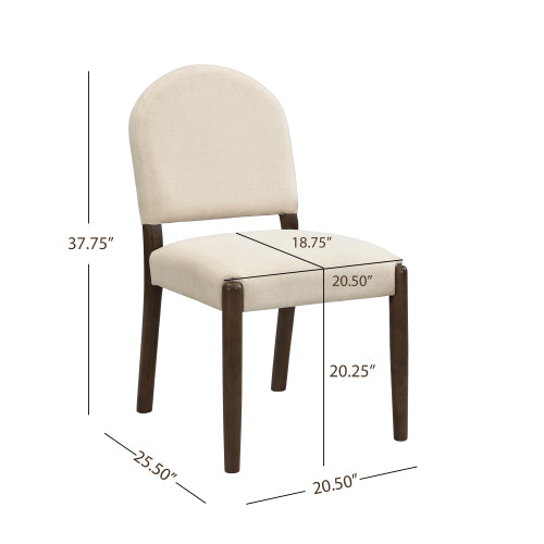 Armless Upholstered Rubberwood Dining Chairs, Set of 2, Beige/Walnut