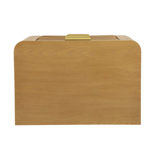 Mid-Century Fluted 3 Drawers Nightstand, Bedside Table with Curved Profile Design and Wide Gold Glossy Handles, End Table for Living Room, Bedroom, Easy Assembly, Natural