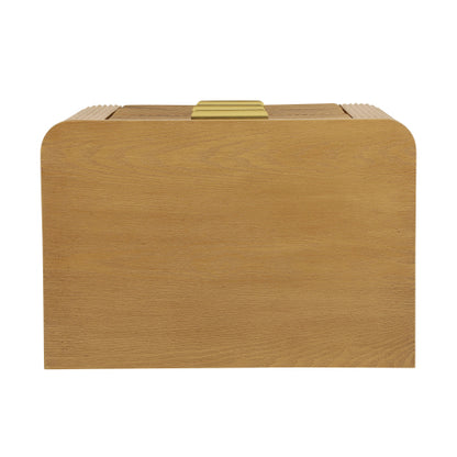 Mid-Century Fluted 3 Drawers Nightstand, Bedside Table with Curved Profile Design and Wide Gold Glossy Handles, End Table for Living Room, Bedroom, Easy Assembly, Natural