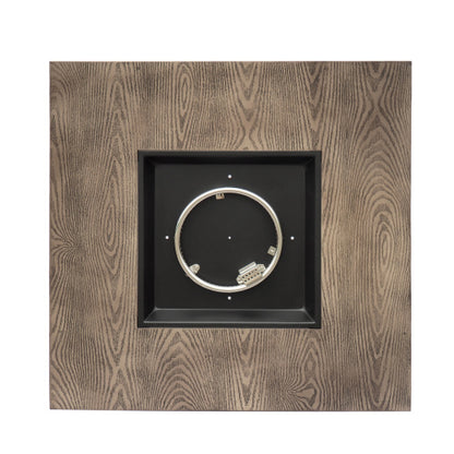 WELLINGTON SQUARE IRON WOOD PATTERN FIRE PIT -50,000 BTU Tank outside