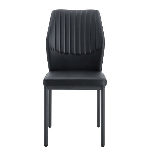 Striped Back PU Dining Chairs with Black Metal Legs, Set of 2, Black