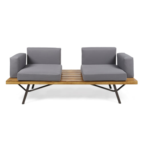 Canoga Outdoor Industrial Loveseat with Coffee Table