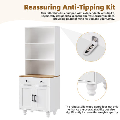 Farmhouse Pantry Cabinet with Drawer & Adjustable Shelves White