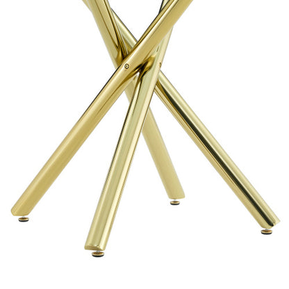 Modern Gold Bar Table with Tempered Glass Top, Sturdy Cross Metal Legs Pub Table for Home Bar, Kitchen Island, Living Room