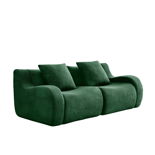 Green Boneless Modular Teddy Fabric Sofa No-Assembly 32D High-Density Sponge Non-Slip Base