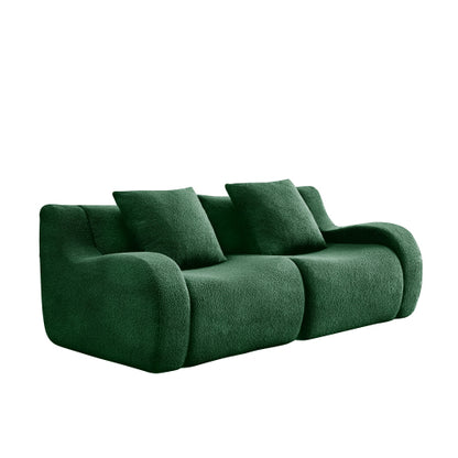 Green Boneless Modular Teddy Fabric Sofa No-Assembly 32D High-Density Sponge Non-Slip Base