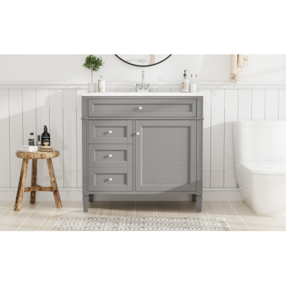 36'' Bathroom Vanity with Top Sink, Modern Bathroom Storage Cabinet with 2 Drawers and a Tip-out Drawer, Single Sink Bathroom Vanity