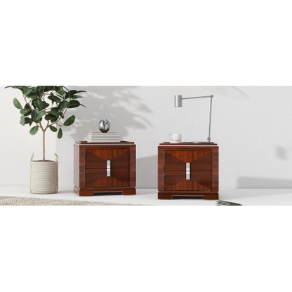 Mid-Century Modern Nightstand, 2 Drawers Wide Sofa Side Table,Wood Diamond Shaped End Table with Storage,Closet with Heavy Duty Base,Small Bedside Table for Bedroom,Living Room,Entrance, Dark Brown