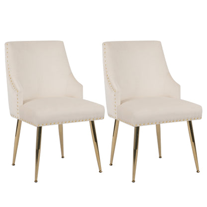 Tufted Velvet Dining Side Chairs with Nailhead Trim, Set of 2, Beige