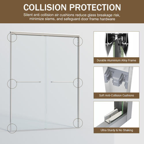 56-60 in. W x 72 in. H Double Sliding Shower Door, Semi-frameless Bypass Bathroom Sliding Door with 1/4" (6mm) Tempered Glass for Walk-in Shower, Chrome 24D03-60CX