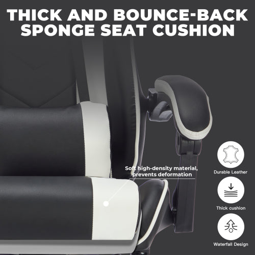 Gaming Chair with Footrest, Ergonomic Computer Chair with Headrest and Lumbar Support, Breathable Material Height Adjustable Video Game Chairs for Adults, Black White