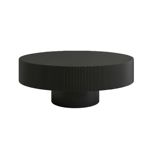 Black Fluted Round Pedestal Coffee Table, Mid Century Modern