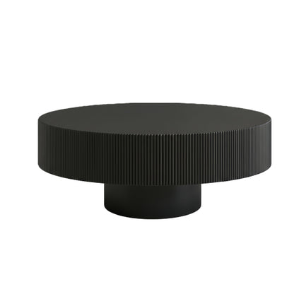 Black Fluted Round Pedestal Coffee Table, Mid Century Modern