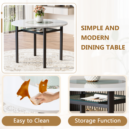 42-Inch Round Dining Table with Glass Inlay for 4-6 People