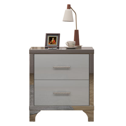 High Gloss Mirrored Nightstand with 2 Drawers,Modern End Table with Drawers,Mirrored High Gloss Wood Nightstand Metal Handle Bedside End Table for Bedroom, Dorm,Living Room,Grey