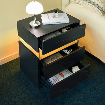 Black & Gold 3-Drawer LED Nightstand with Acrylic Panel