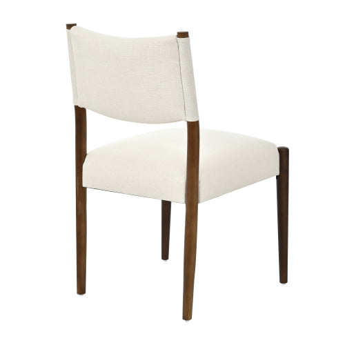 Set of 2 Walnut Beige Fabric Dining Chairs, Solid Rubber Wood Legs 300 LBS Capacity