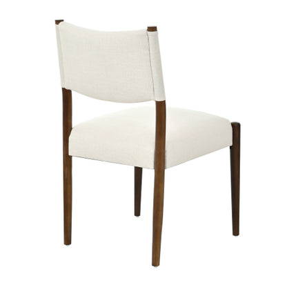 Set of 2 Walnut Beige Fabric Dining Chairs, Solid Rubber Wood Legs 300 LBS Capacity