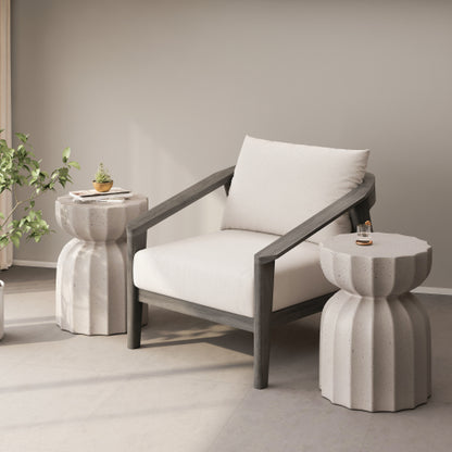 13" Modern Outdoor and Indoor Waterproof Coffee Table and Side Table Set, Durable MgO Cement Design, Suitable For Patio, Garden, Backyard and Living Room, White, 2PC