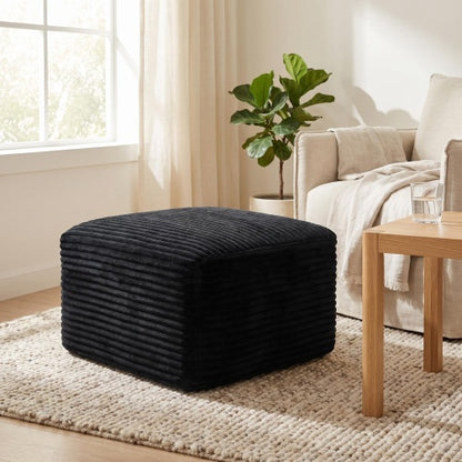 37.5 Inch Square Corduroy Upholstered Ottoman, Soft Padded Multi-Use Foot Stool for Living Room Decor