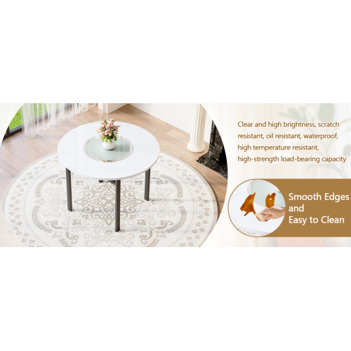 42-Inch Round Dining Table with Glass Inlay for 4-6 People