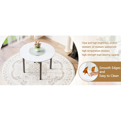 42-Inch Round Dining Table with Glass Inlay for 4-6 People