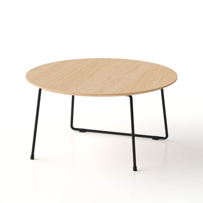 Round Oak Veneer Coffee Table with Carbon Steel Legs