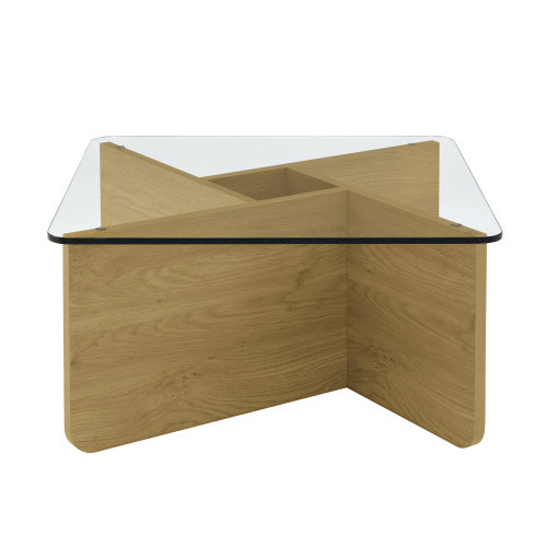 31.5inch  Square Tempered Glass Coffee Table, MDF Base